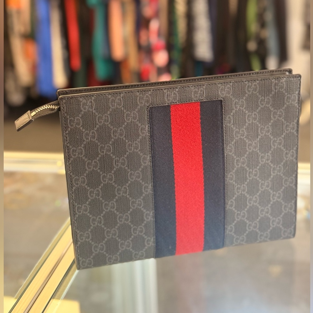 Pre Owned Gucci Ophedia Supreme Toiletry Bag Coated Canvas